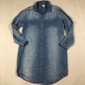 Chico's Dress Womens 1P Petite Medium 8 Chambray Denim Shirt Dress Button Up